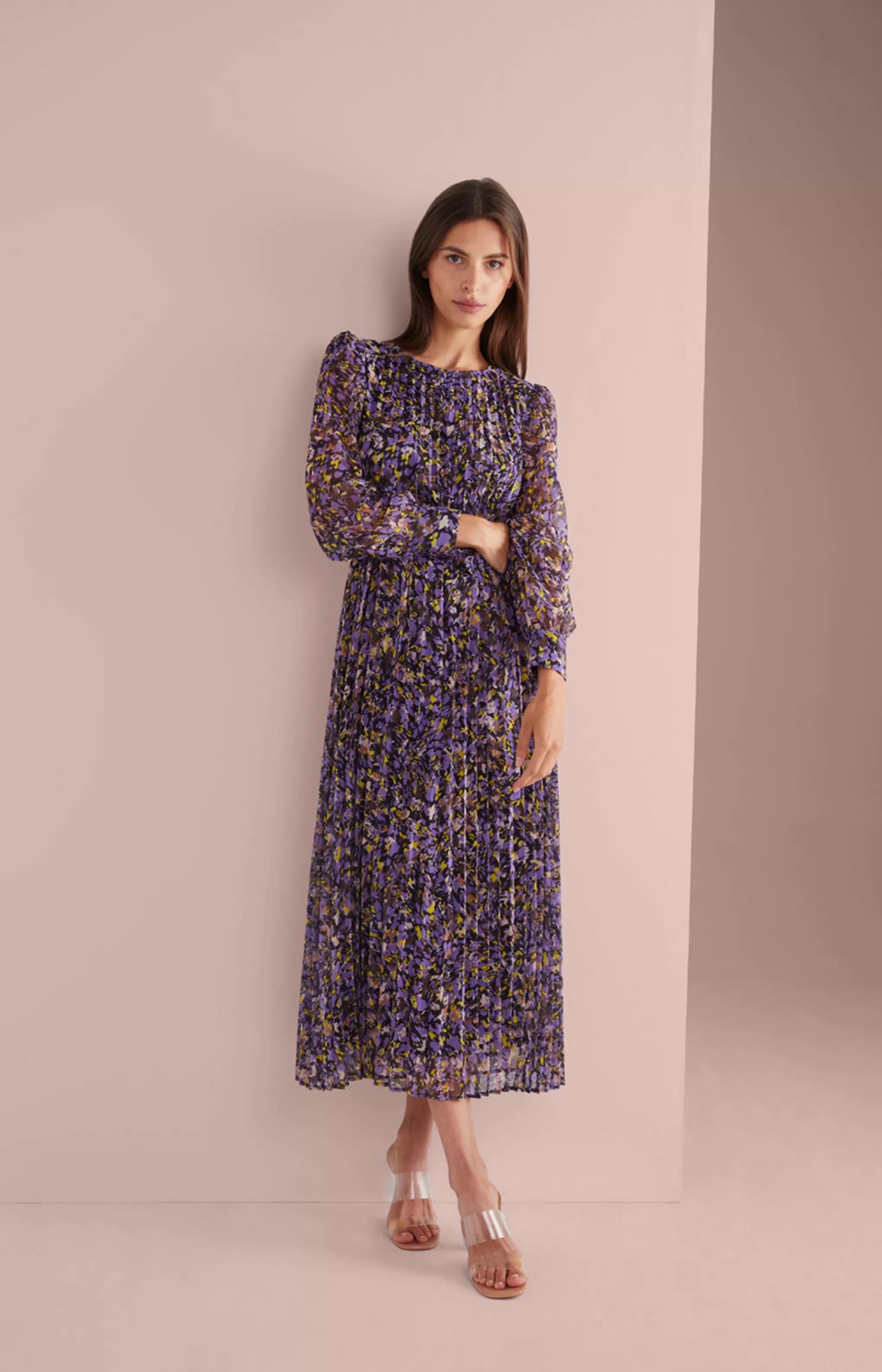 Dresses & Skirts | Clothing*JOOP Dresses & Skirts | Clothing Chiffon Pleated Dress in a Purple/Yellow Pattern