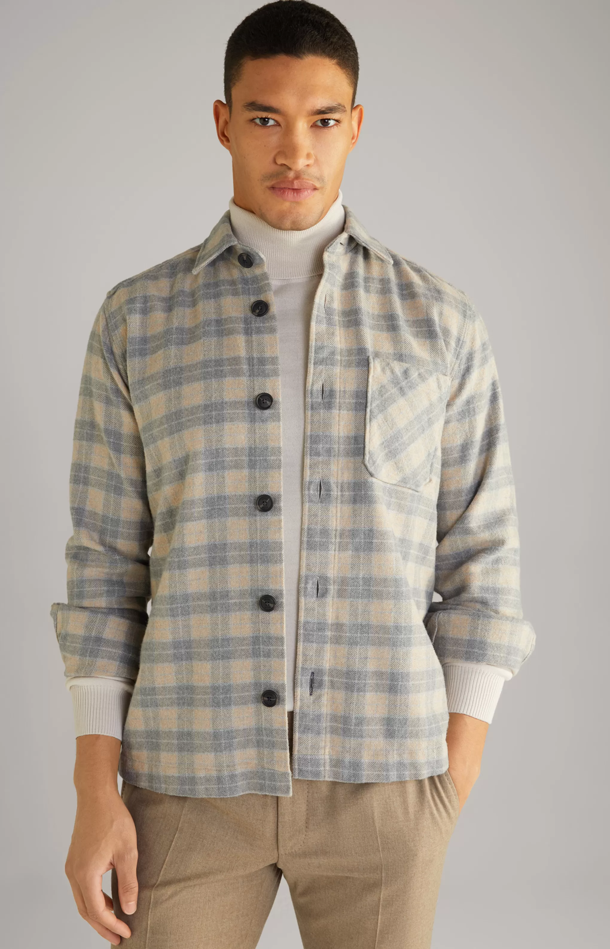 Shirts*JOOP Shirts Kalan Flannel Shirt in a Grey/Beige Pattern